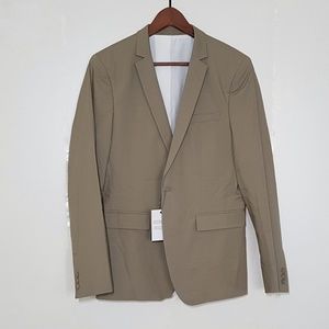 Beige cream tan sports suit jacket white pinstripe